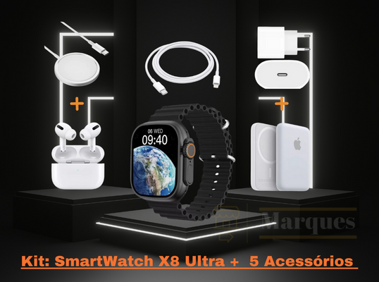 Kit: SmartWatch X8 Ultra + Acessórios Unique