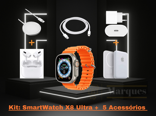 Kit: SmartWatch X8 Ultra + Acessórios Unique