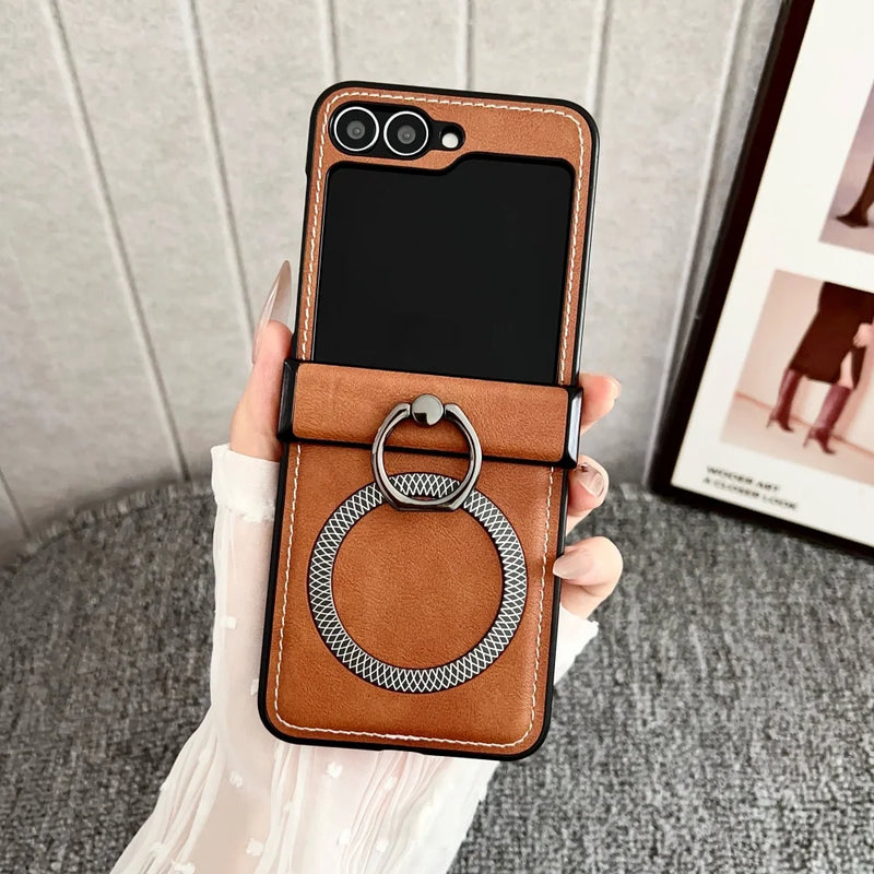 Case | Capa Linha Z Flip em Couro com anel e suporte magsafe