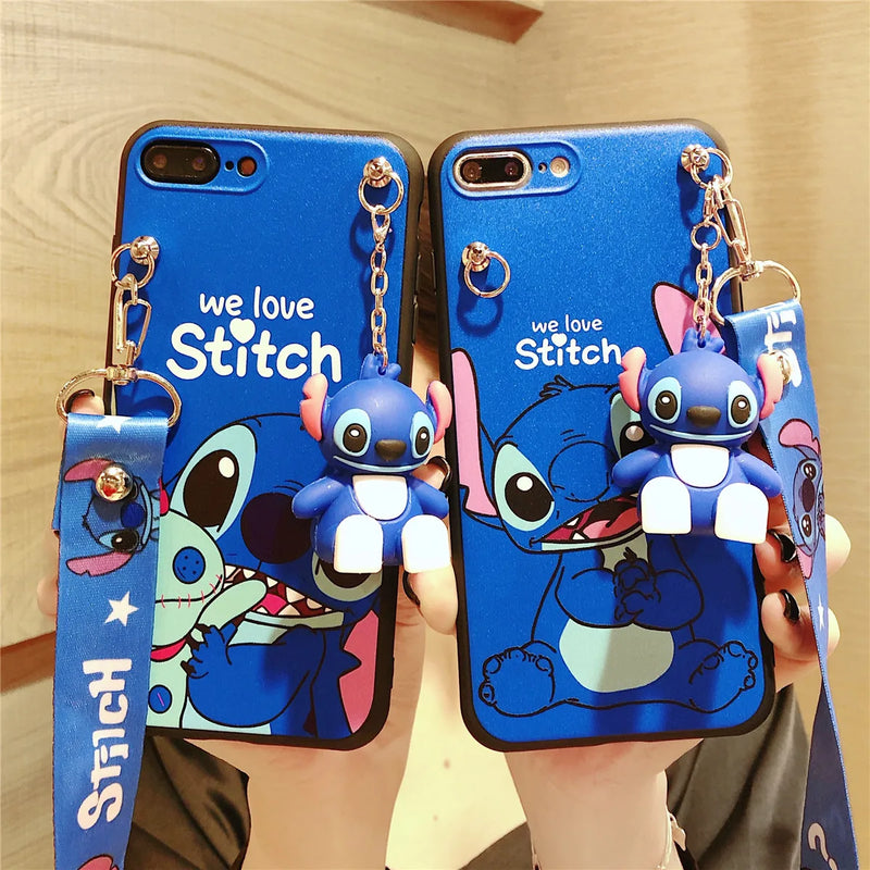 Case Love Stitch + Chaveiro + Cordão - Samsung