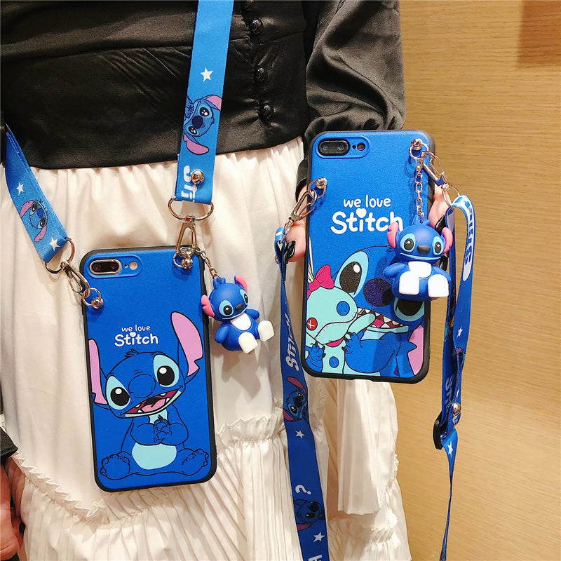 Case Love Stitch + Chaveiro + Cordão - Samsung